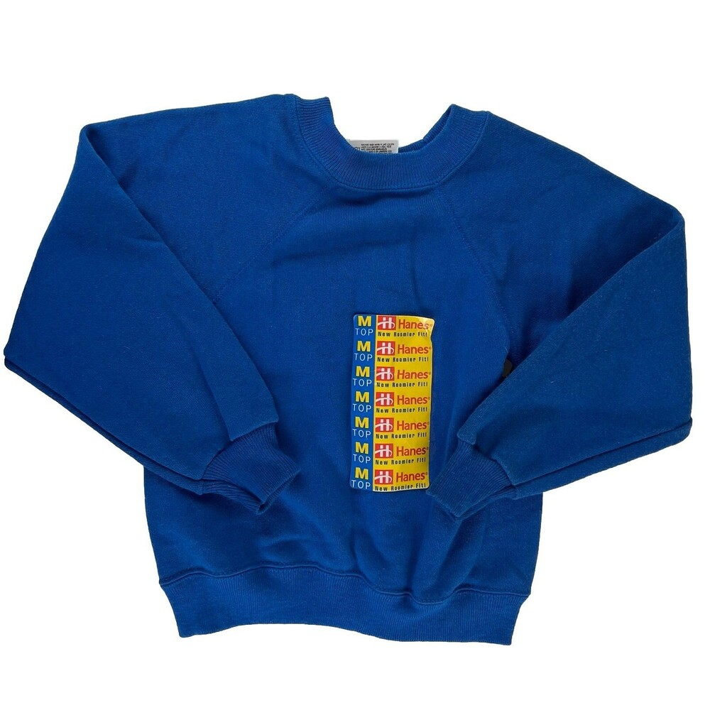 Vintage Hanes NOS Youth Medium Blue Crew Neck Sweatshirt SZ M